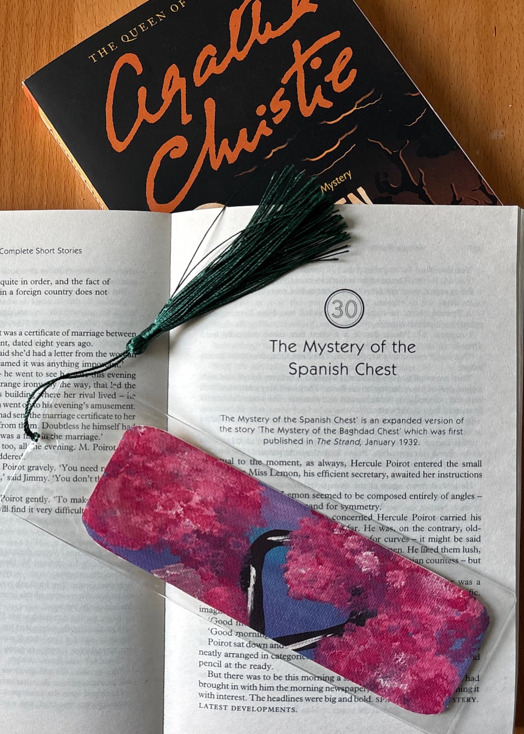 Heart Tree with Cherry Blossoms bookmark staged with a book