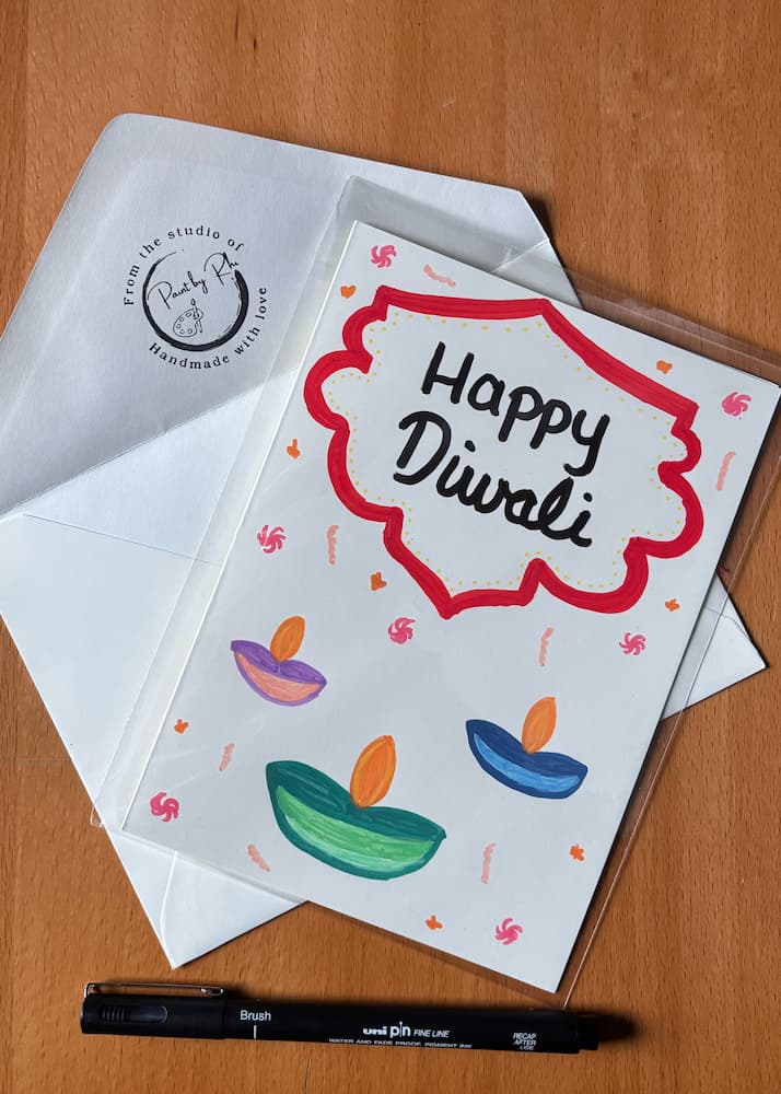 Happy Diwali card styled with envelope