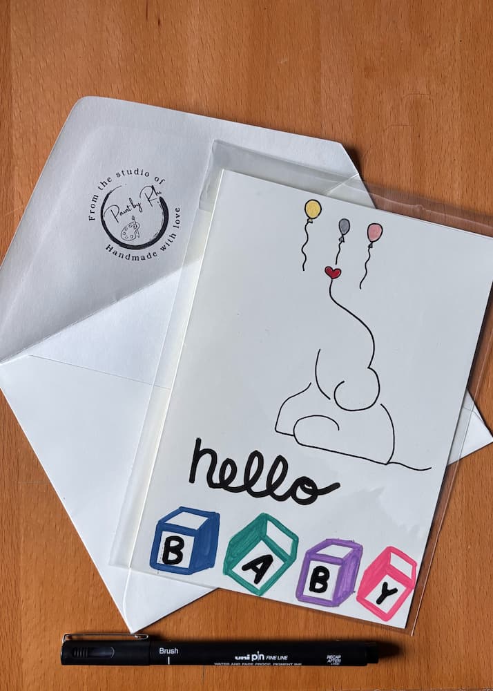 New Baby baby shower card styled with envelope