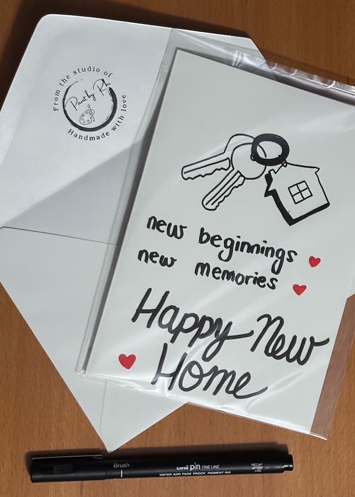 New Home housewarming card styled with envelope