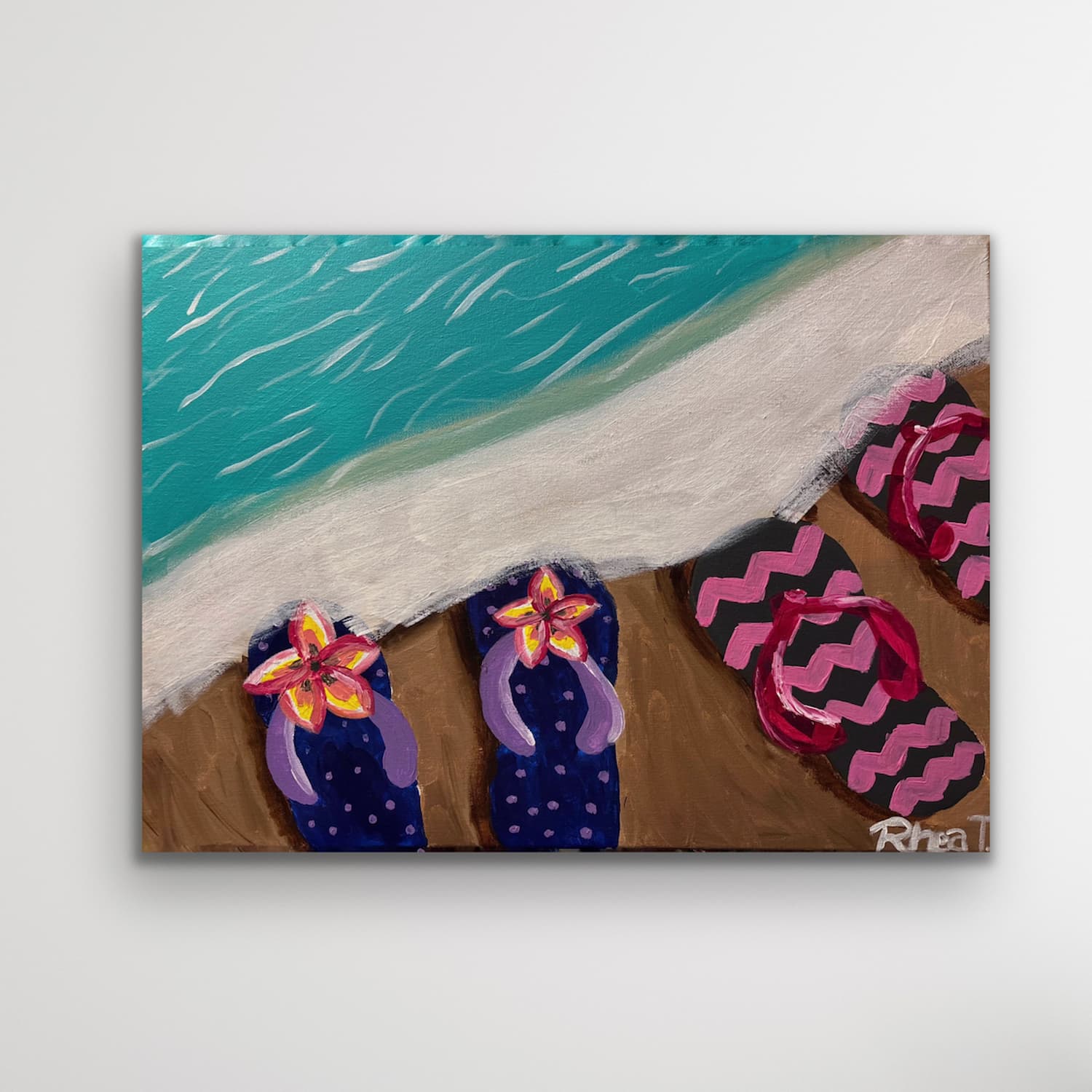 Flip Flops at the Shore painting shown on a clean white background