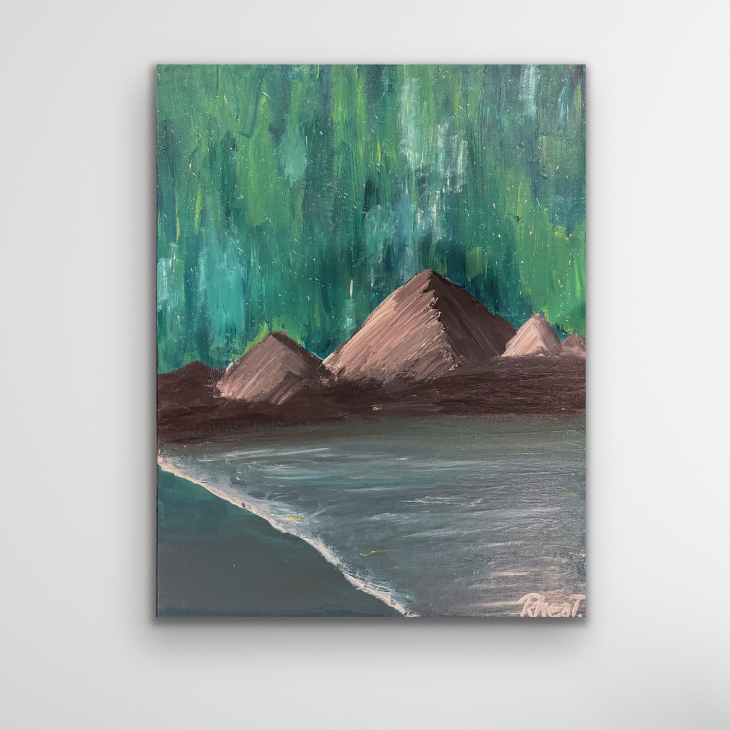Northern Lights at the Lake painting shown on a clean white background