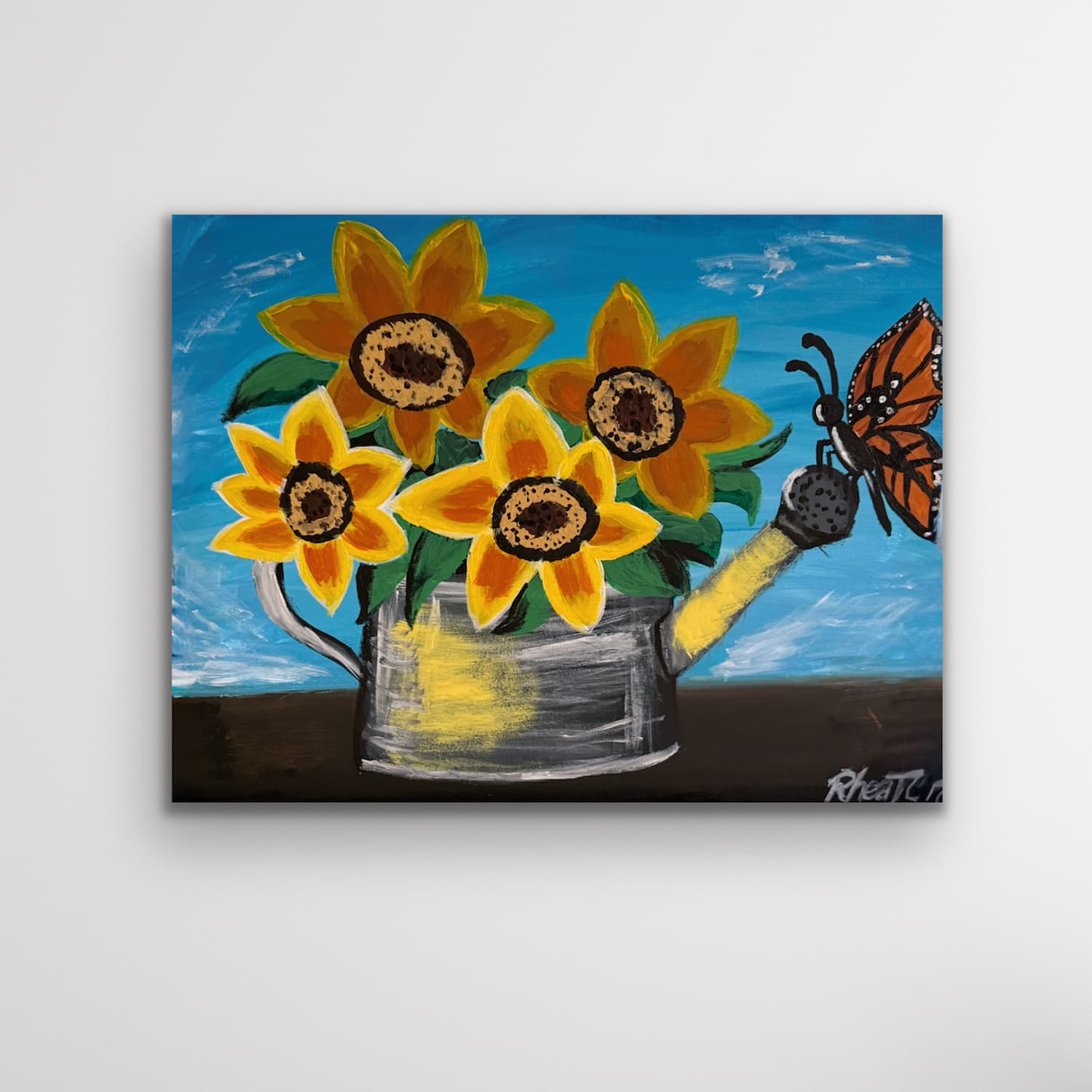 Sunshine in a Watering Can painting shown on a clean white background