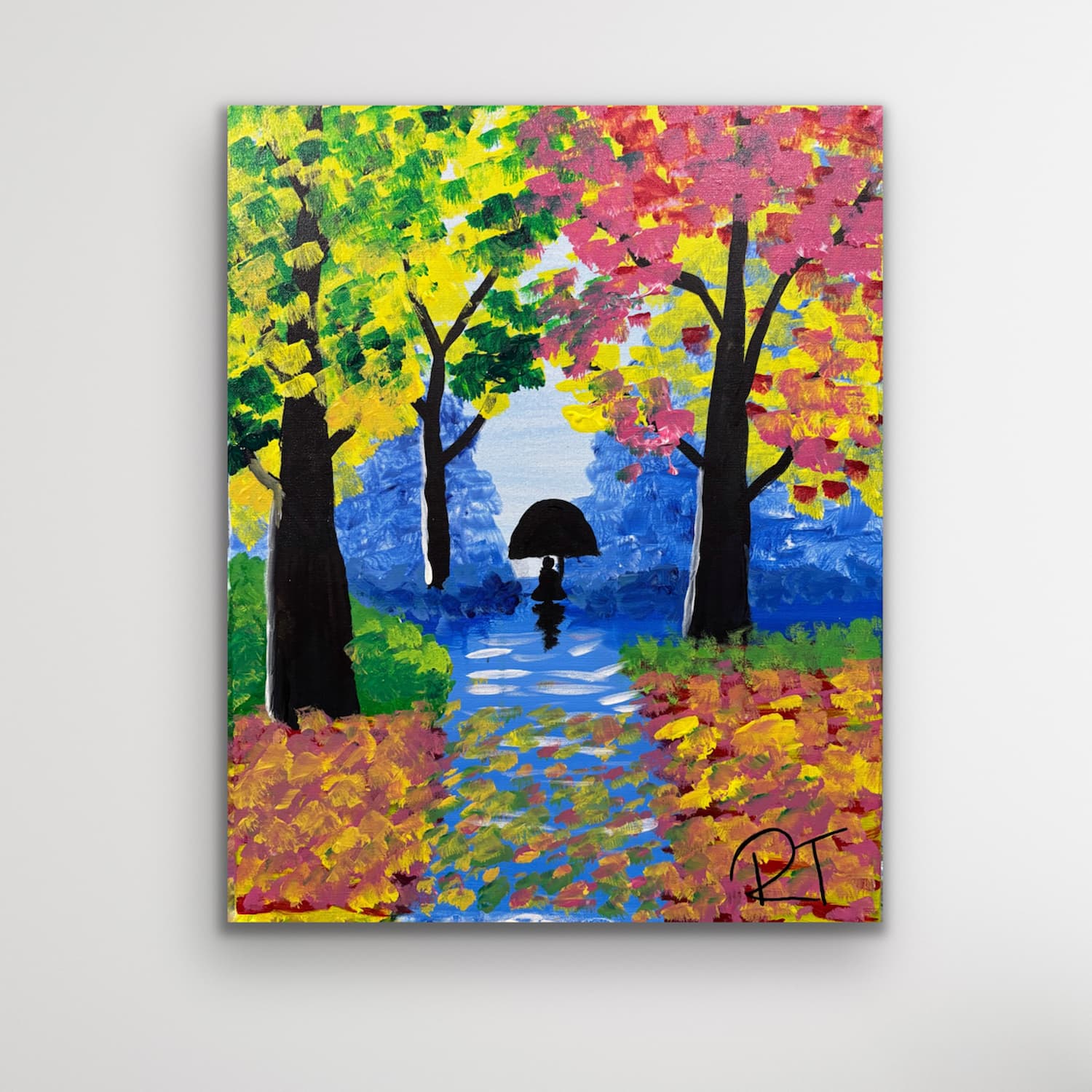 Walking in the Rain painting shown on a clean white background