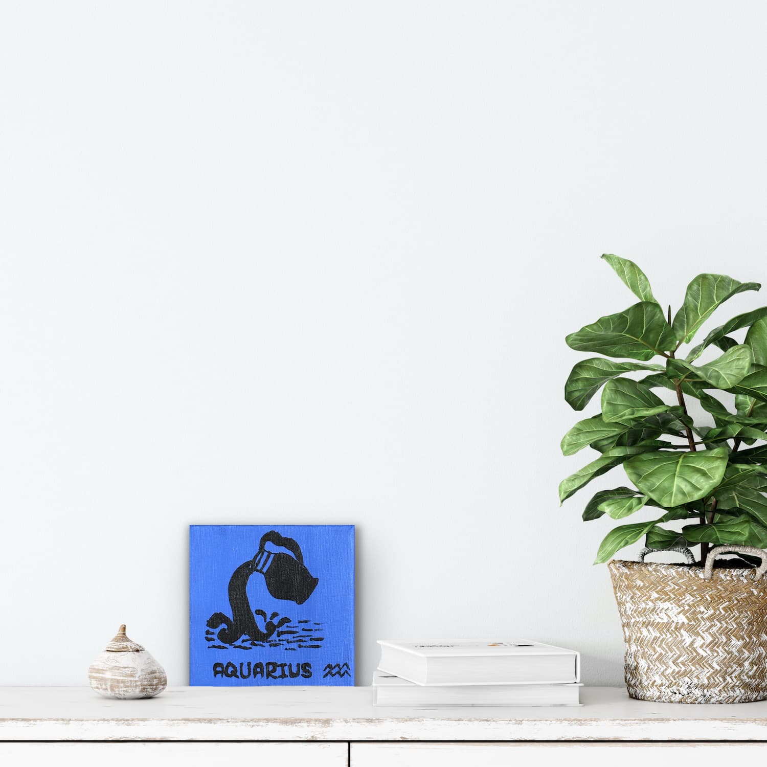Zodiac of Aquarius mini painting shown mocked up on a wall