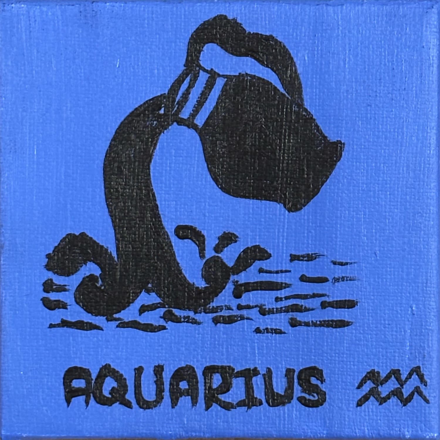 Mini acrylic canvas painted with an Aquarius zodiac design, part of the Zodiac Collection