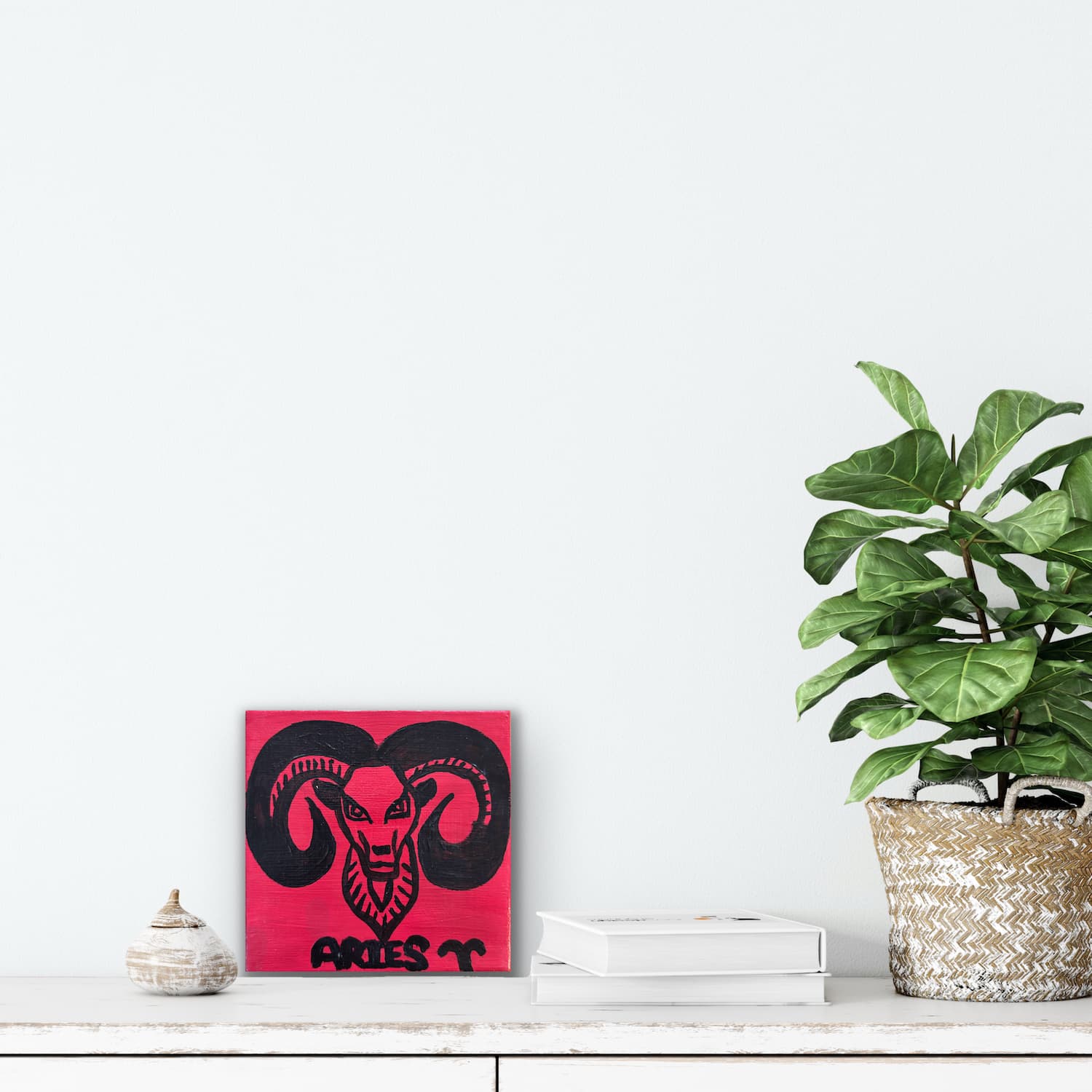 Zodiac of Aries mini painting shown mocked up on a wall