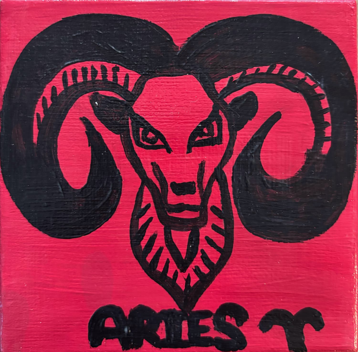 Mini acrylic canvas painted with an Aries zodiac design, part of the Zodiac Collection