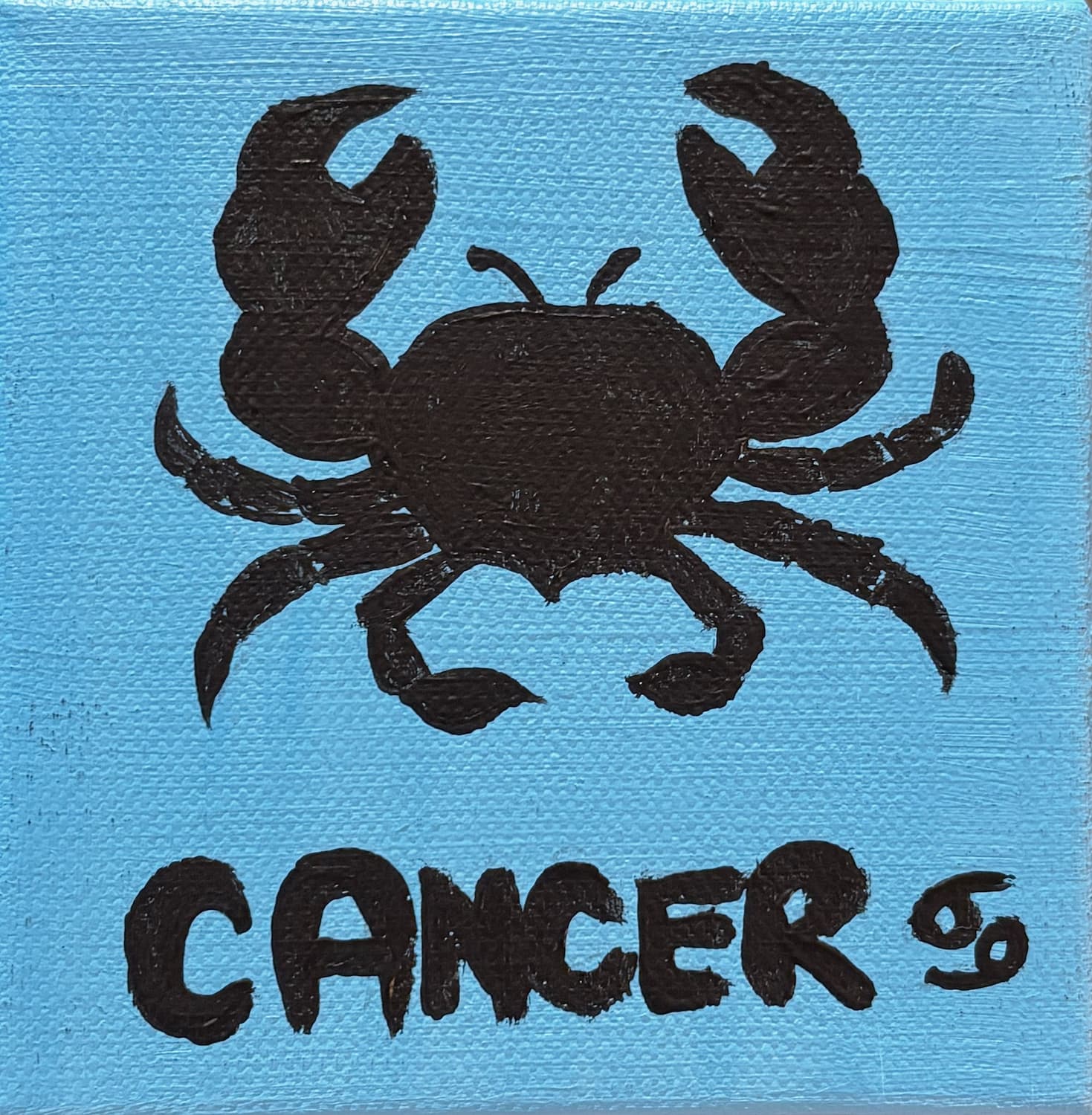 Mini acrylic canvas painted with a Cancer zodiac design, part of the Zodiac Collection