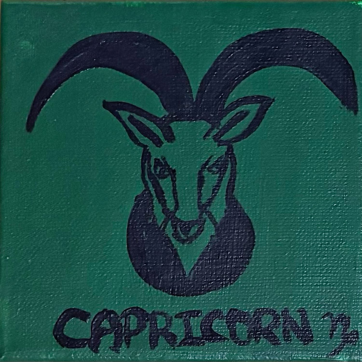 Mini acrylic canvas painted with a Capricorn zodiac design, part of the Zodiac Collection