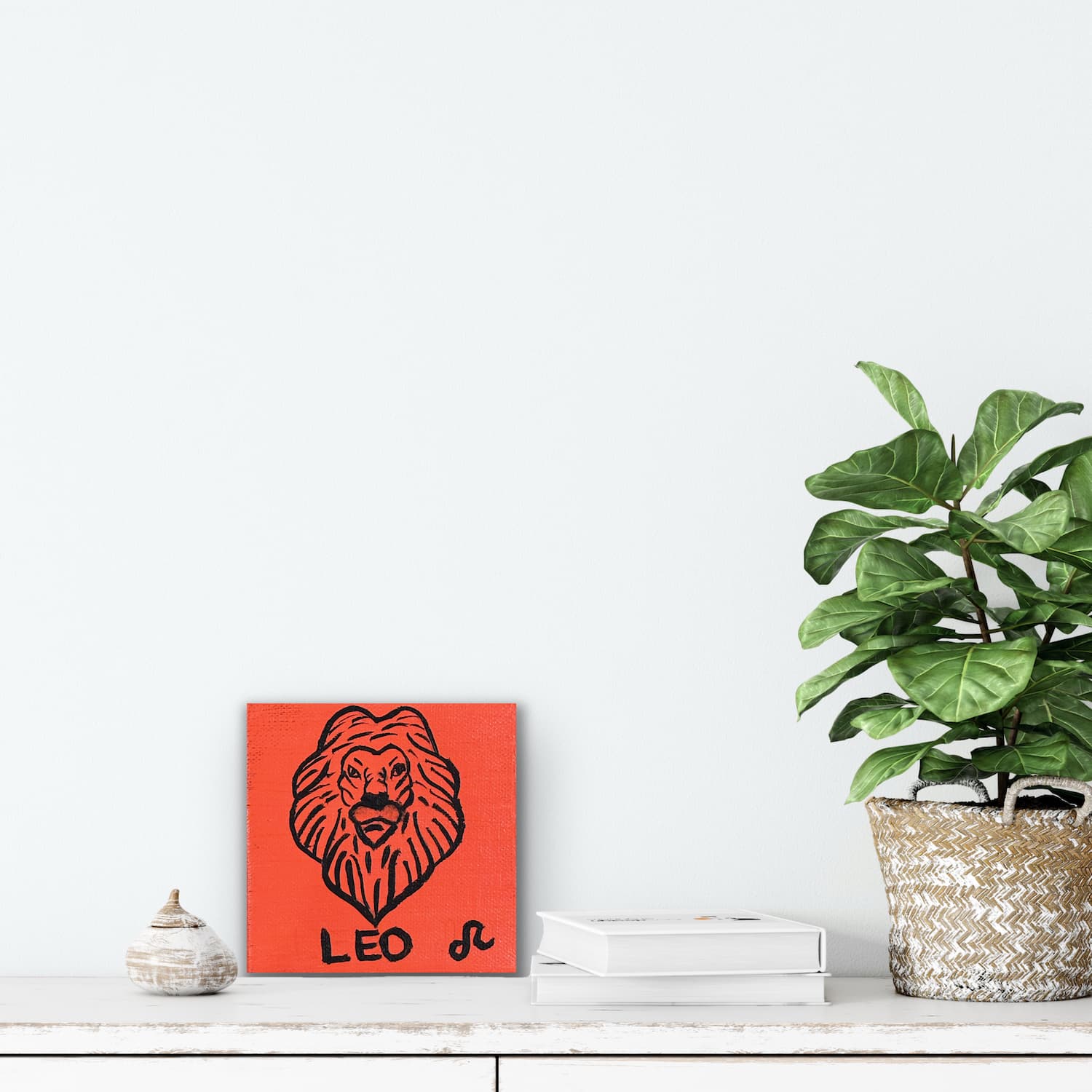 Zodiac of Leo mini painting shown mocked up on a wall