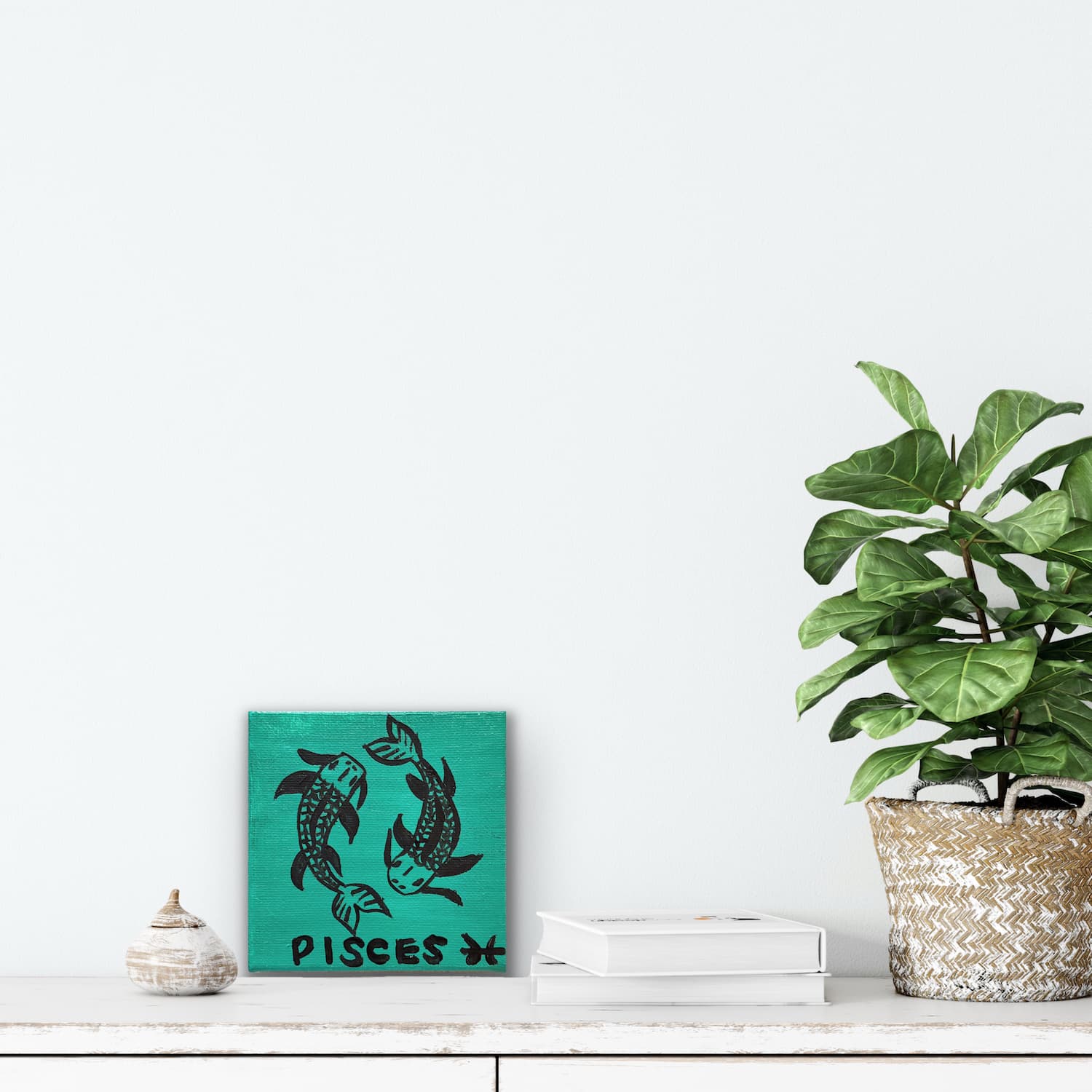 Zodiac of Pisces mini painting shown mocked up on a wall