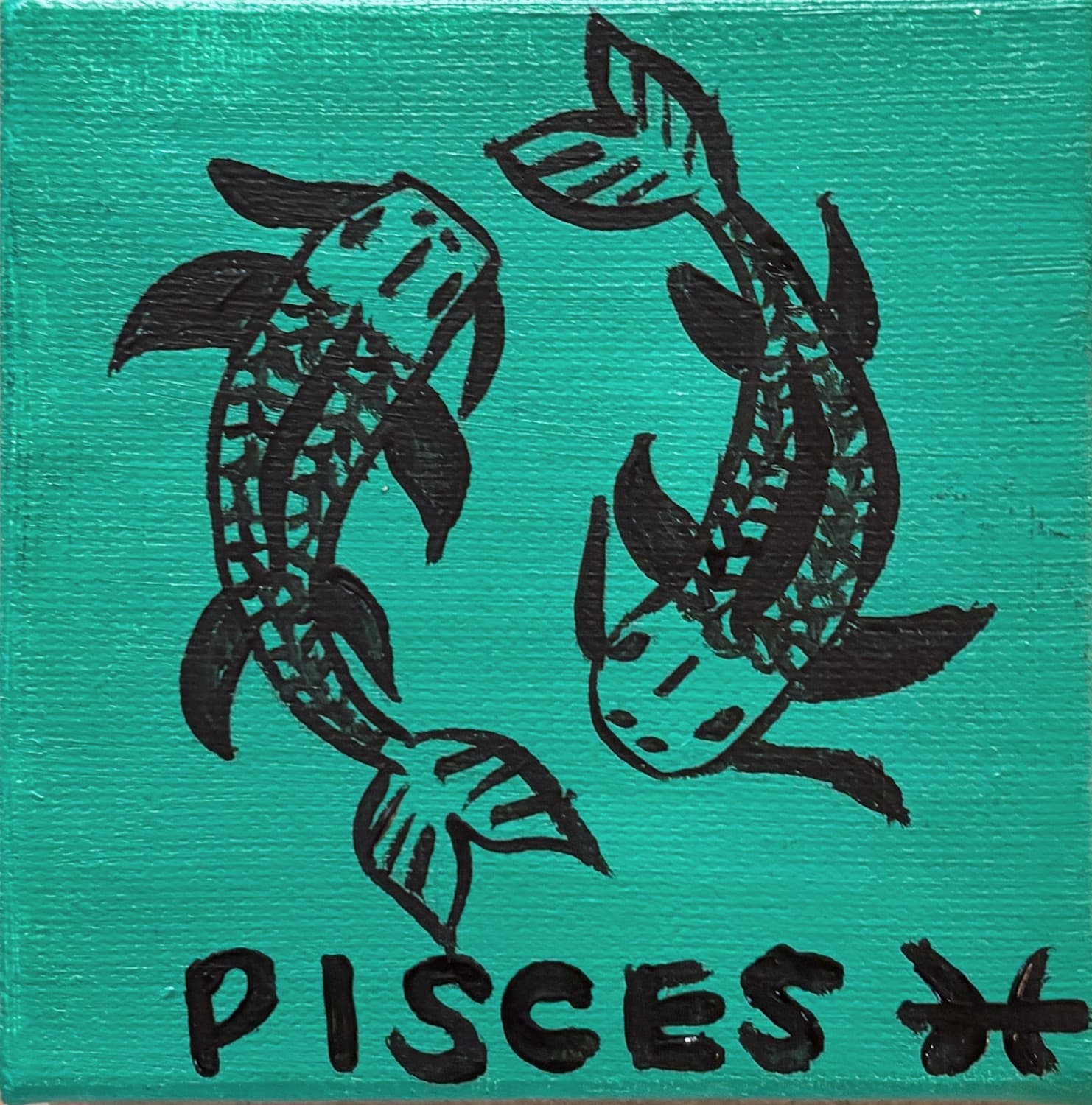 Mini acrylic canvas painted with a Pisces zodiac design, part of the Zodiac Collection